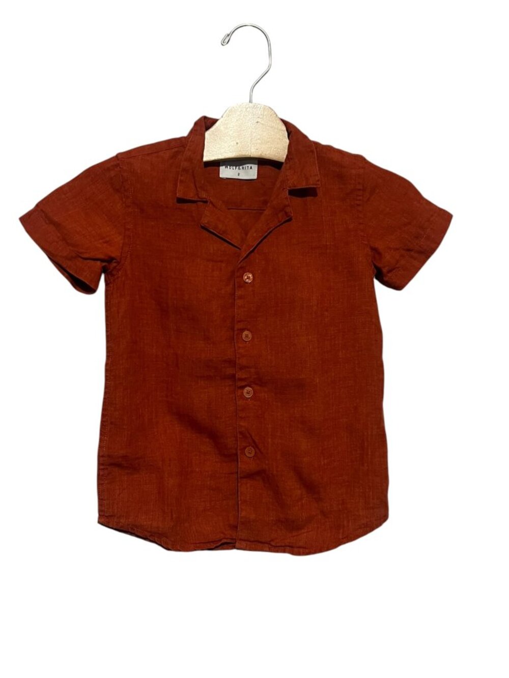 Wolf & Rita 100% Linen Shirt Dark Orange Size 2 Short Sleeves Fall Autumn